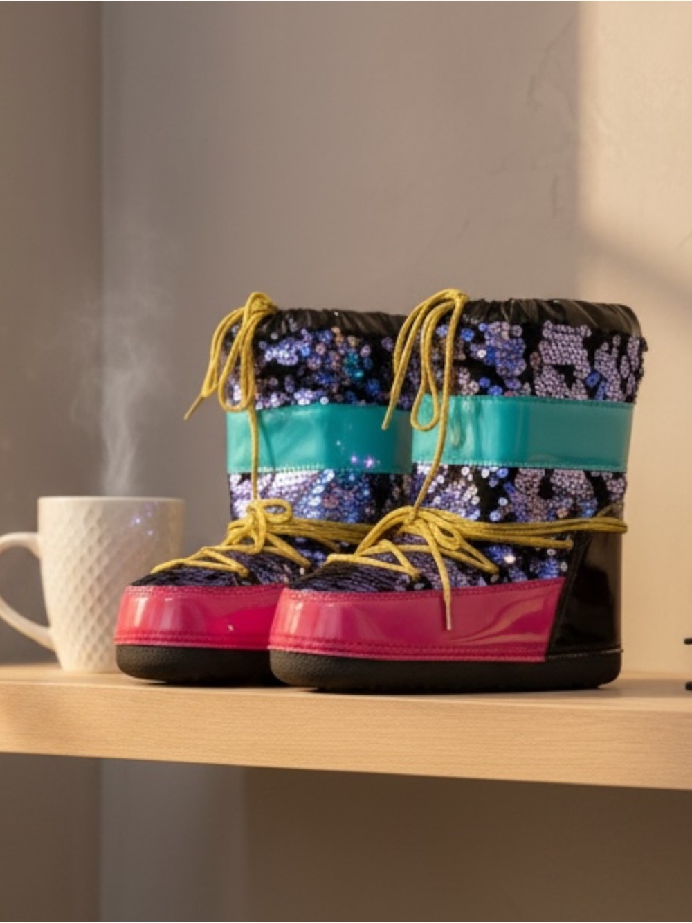 Cape Robbin MB-11 Sequin Flatform Moon Boots Multi-Color Sparkle Snow Boots Sz 8